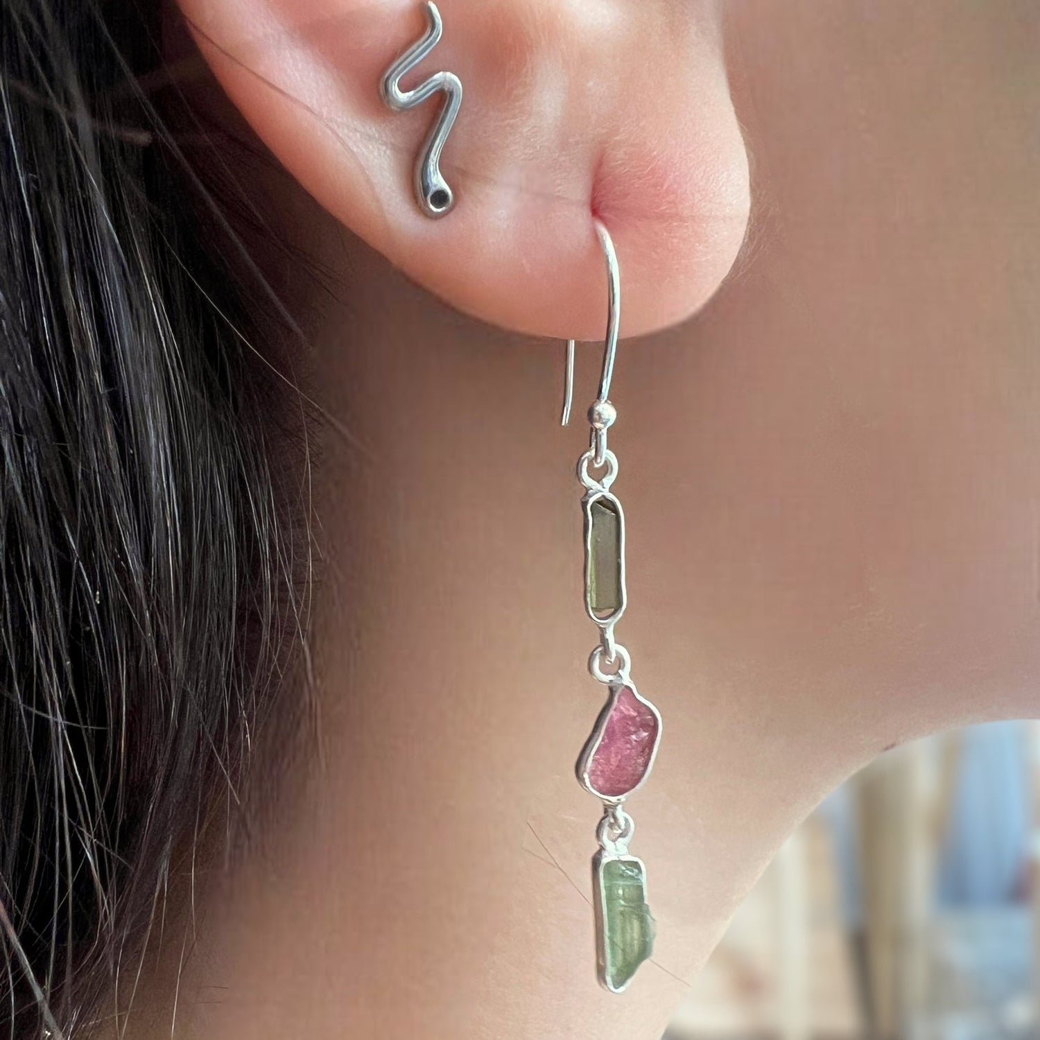 עגילי טורמלין אבטיח