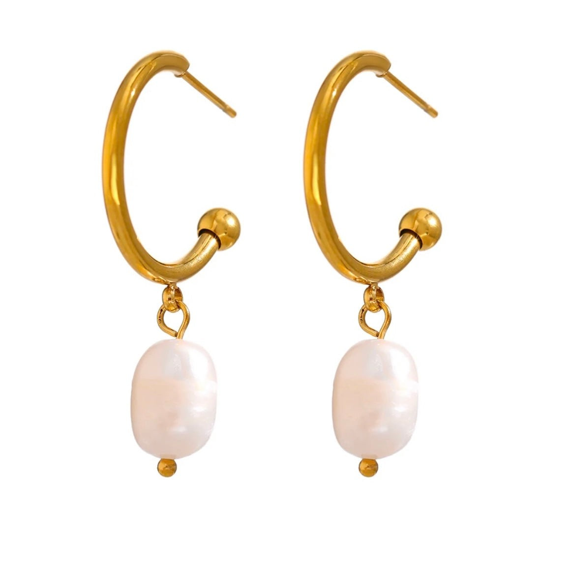 עגילי פנינה חצי חישוק