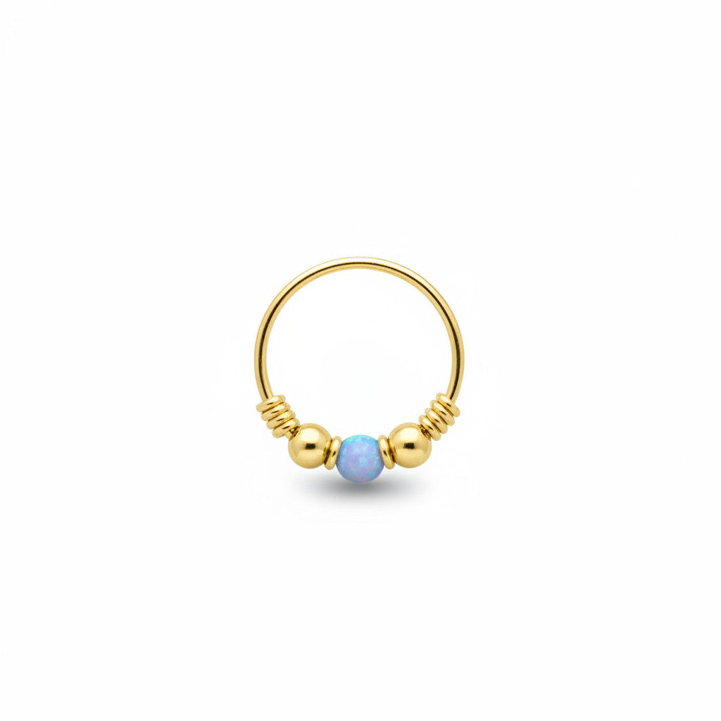 עגיל חישוק חרוז אופל זהב לבן/ זהב 14 קראט