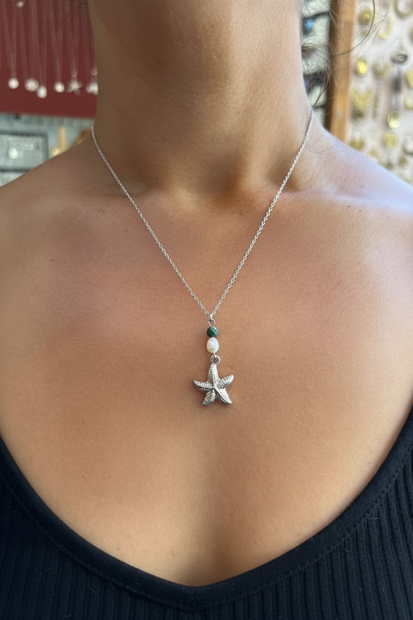 שרשרת כוכב ים פנינה ואגת