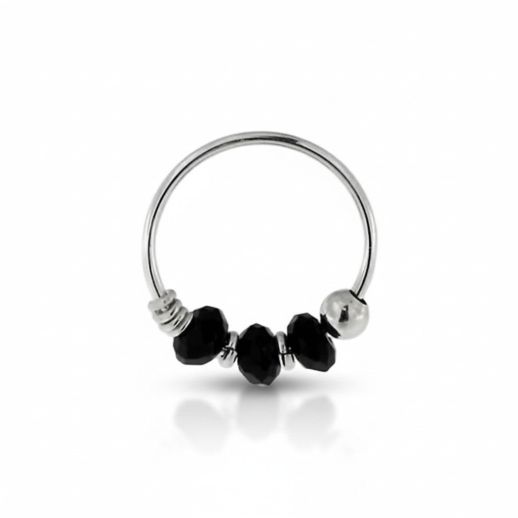 עגיל חרוזי אוניקס זהב לבן/ זהב 14 קראט