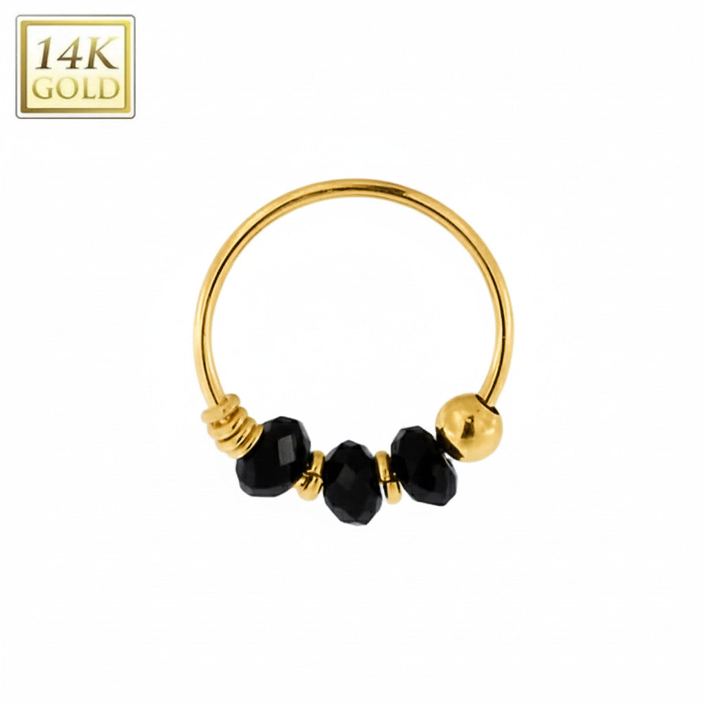 עגיל חרוזי אוניקס זהב לבן/ זהב 14 קראט