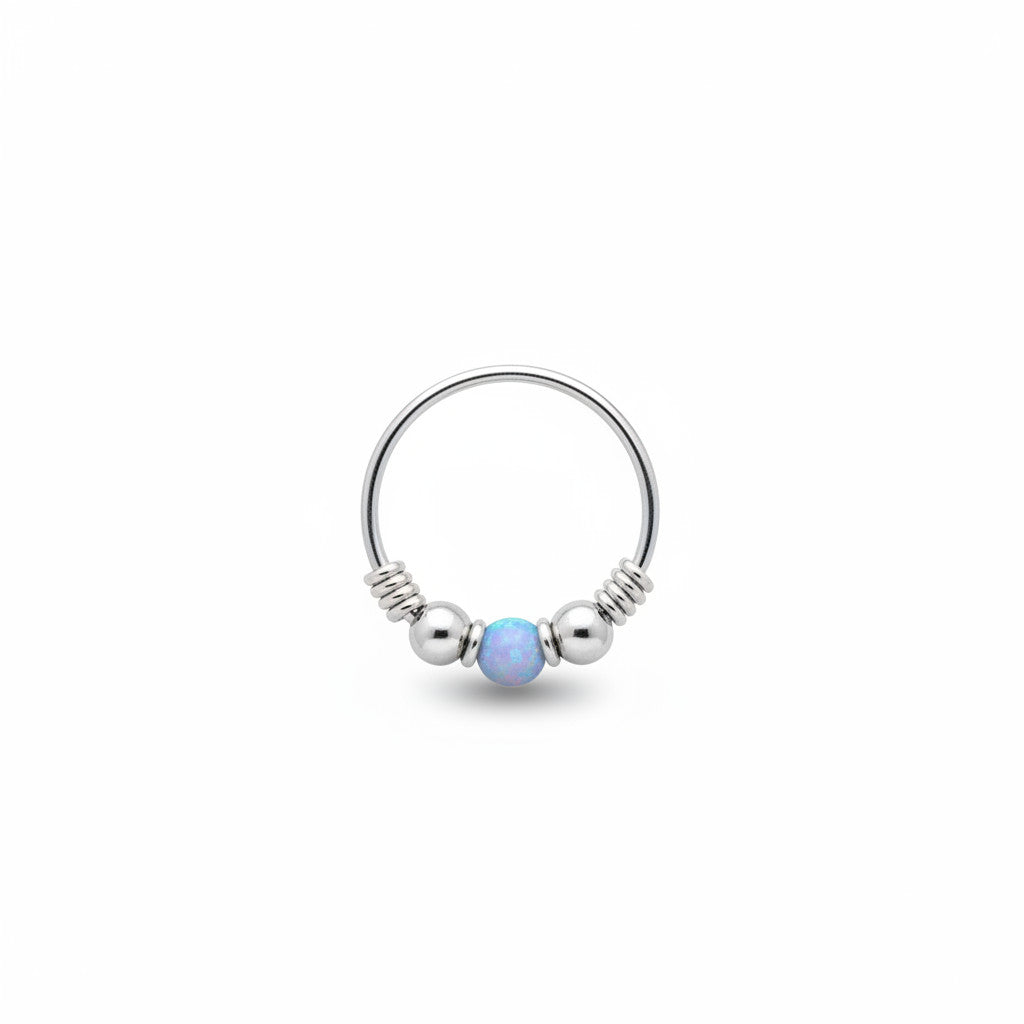 עגיל חישוק חרוז אופל זהב לבן/ זהב 14 קראט