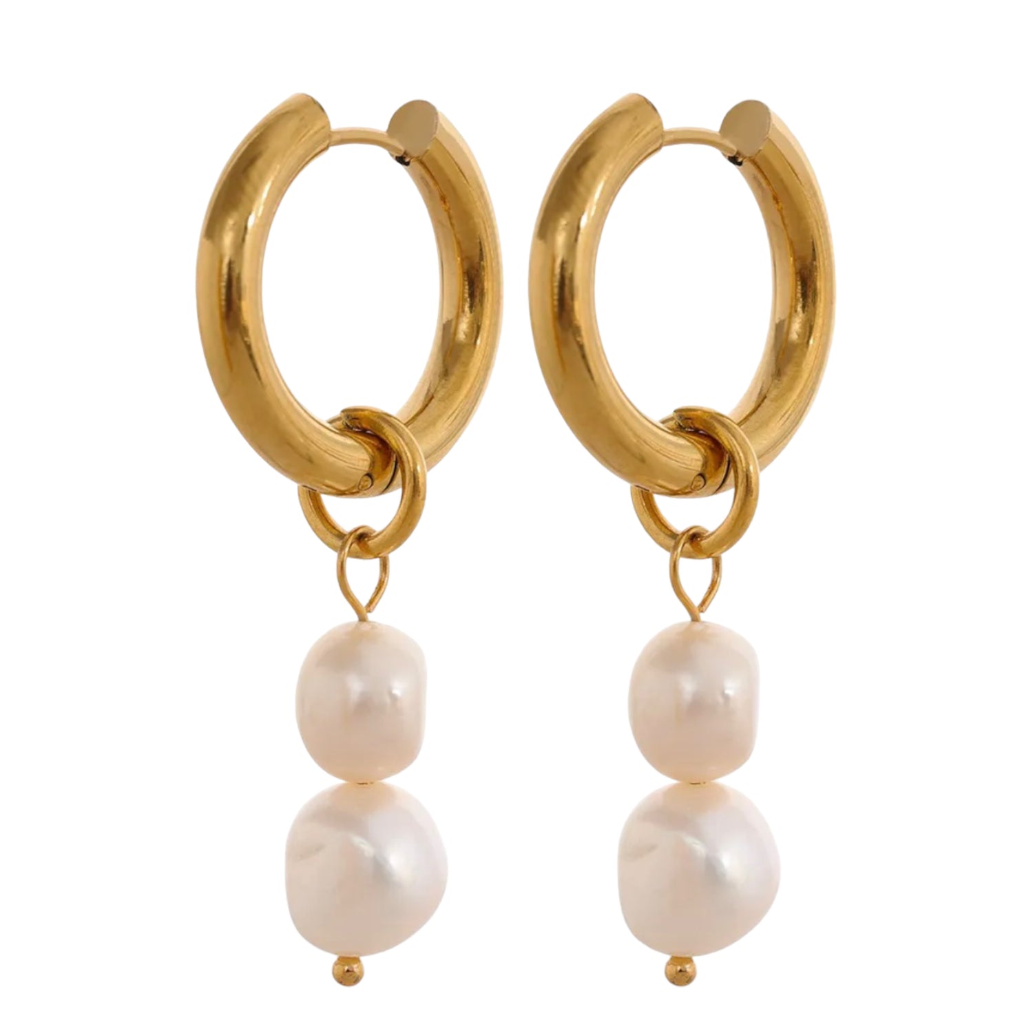 עגילי חישוק בינוני פנינה כפולה