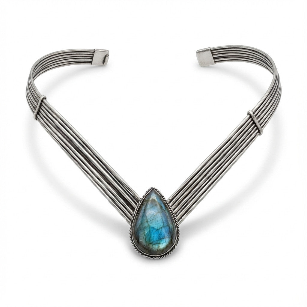 שרשרת קולר רחבה בשילוב לברדורייט