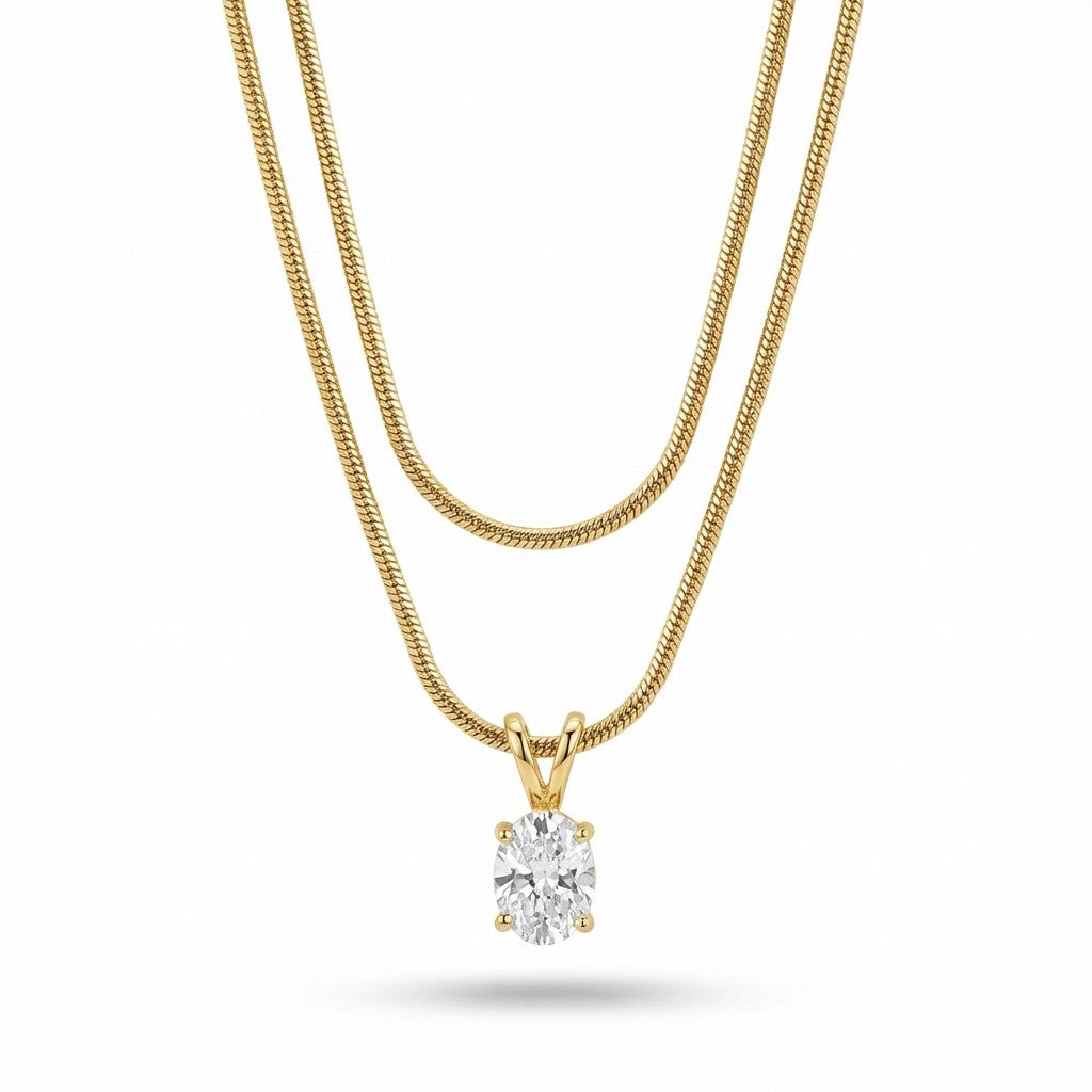 סט שרשרת יהלום אובלי