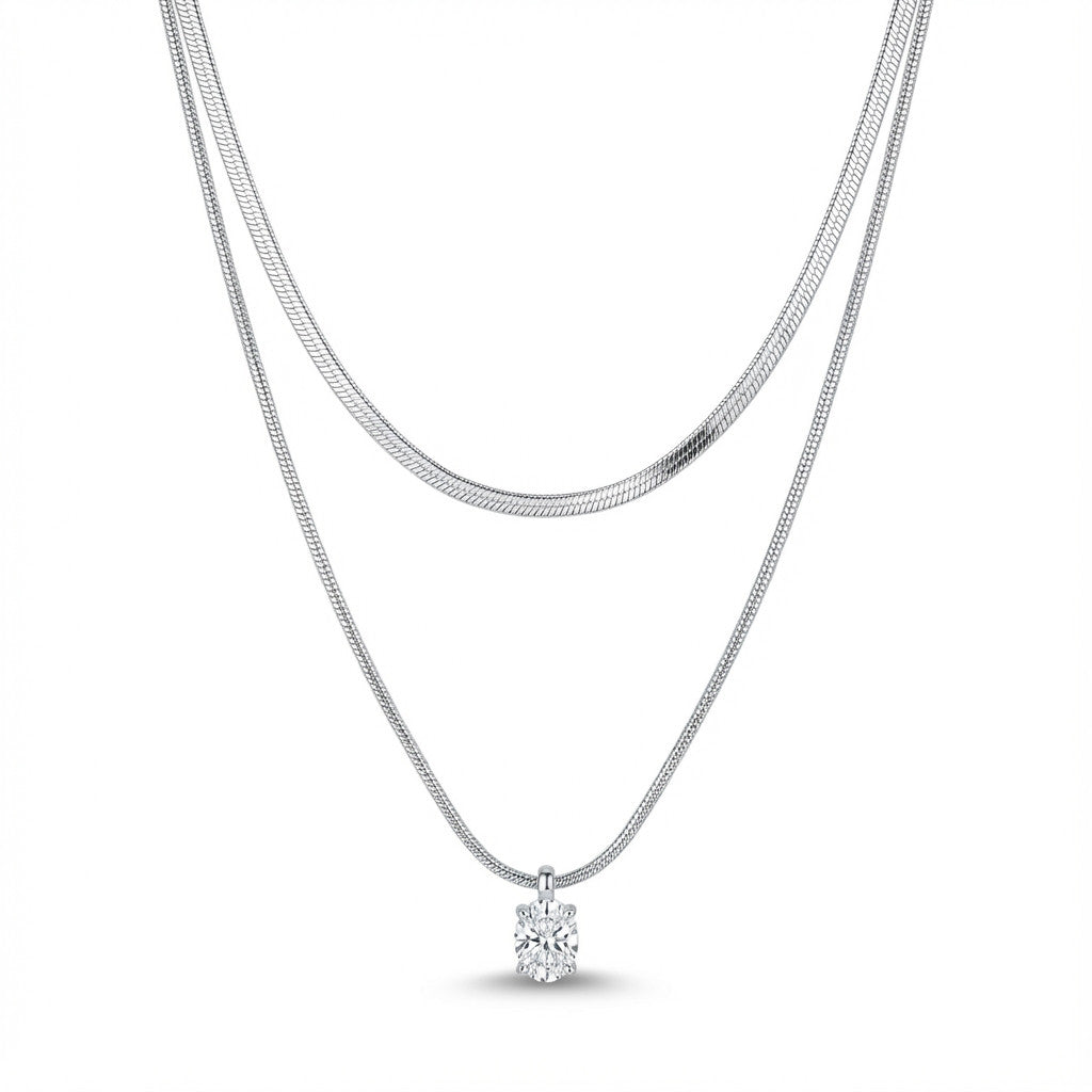 סט שרשרת יהלום אובלי עדין