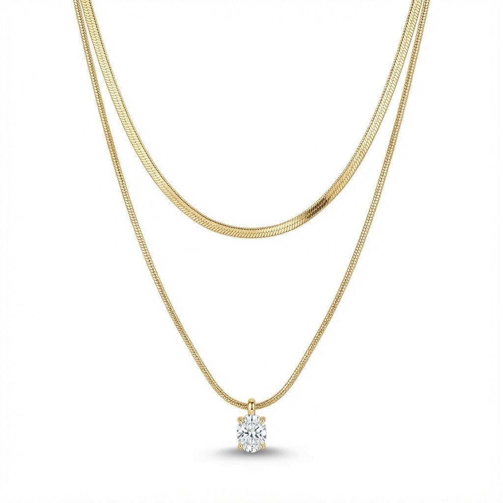 סט שרשרת יהלום אובלי עדין