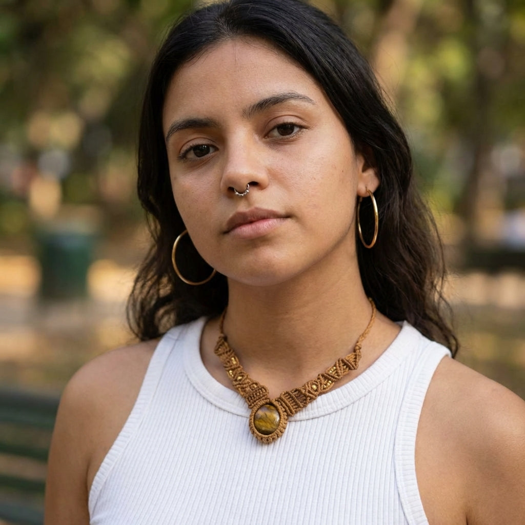 שרשרת מקרמה חומה בהירה טייגר איי