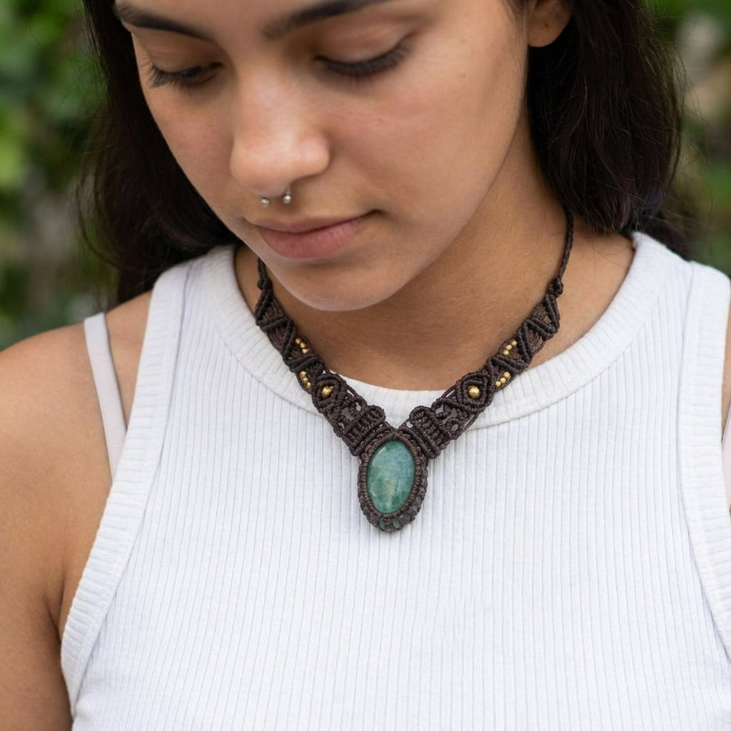 שרשרת מקרמה כחולה אמזונייט