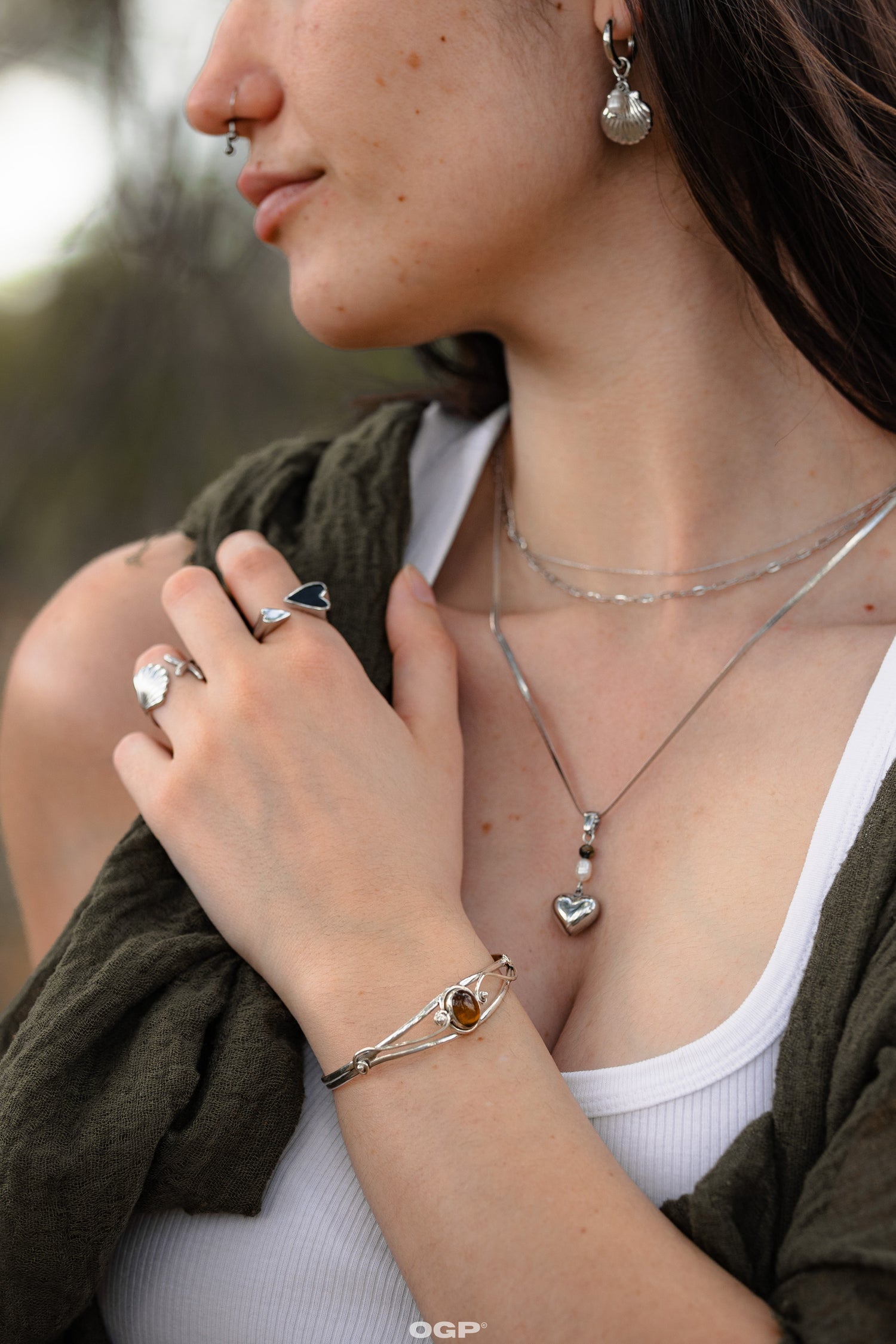 סט שרשראות לב פנינה אגת