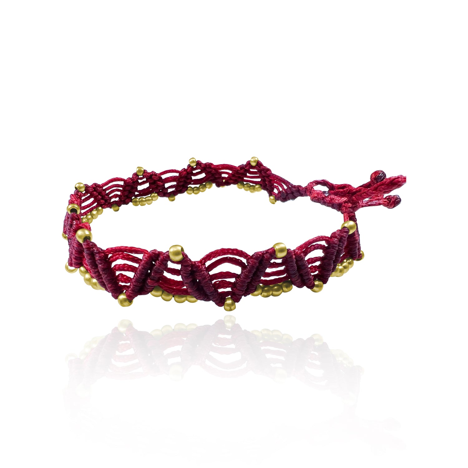 צמיד מקרמה אדום ליד או לרגל עם עם חרוזים מוזהבים